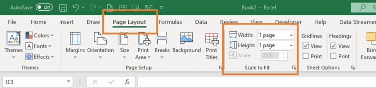 Excel page layout options