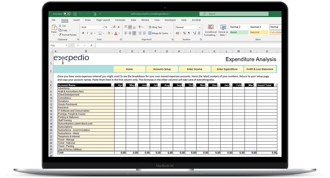 spreadsheet to track expenditure
